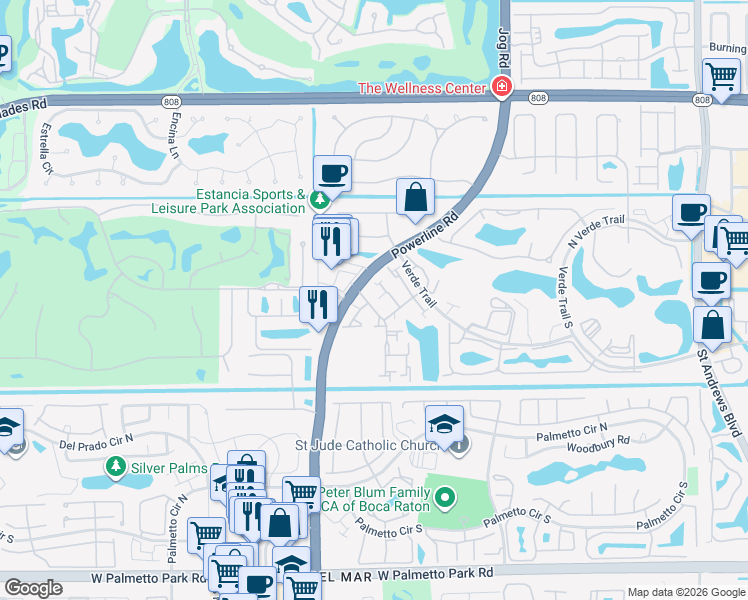 map of restaurants, bars, coffee shops, grocery stores, and more near 21344 Campo Allegro Drive in Boca Raton