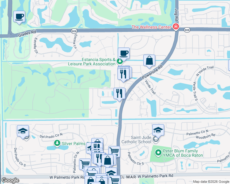 map of restaurants, bars, coffee shops, grocery stores, and more near 7021 Islegrove Place in Boca Raton