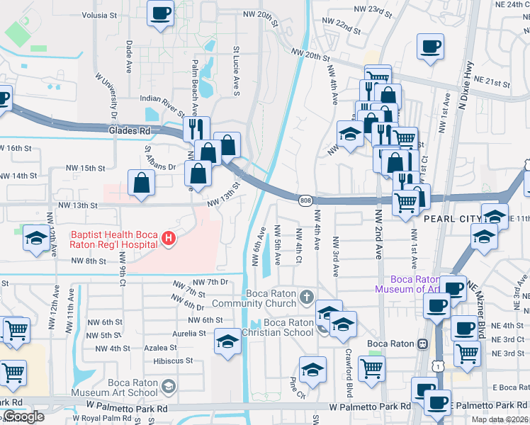 map of restaurants, bars, coffee shops, grocery stores, and more near 1177 Northwest 6th Avenue in Boca Raton