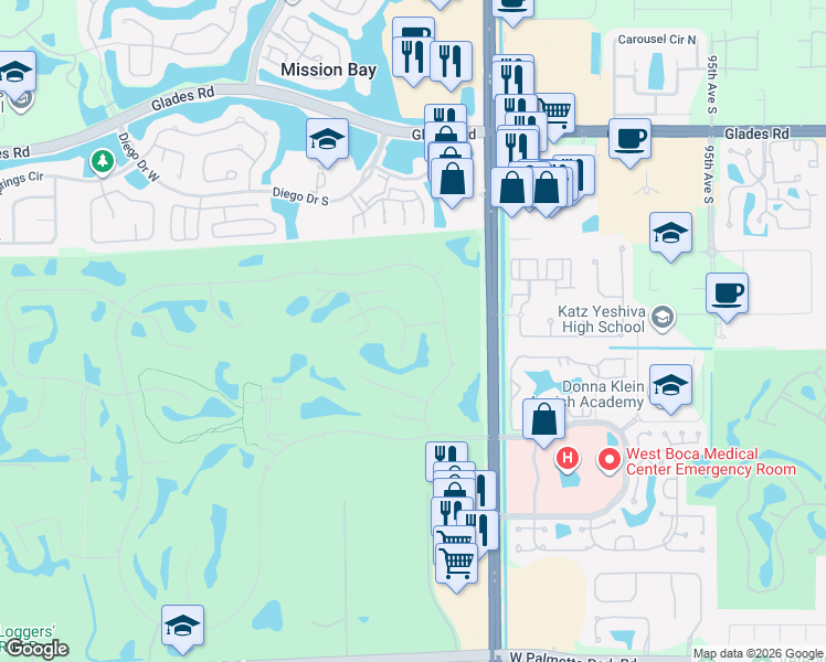 map of restaurants, bars, coffee shops, grocery stores, and more near 10231 Sunset Bend Drive in Boca Raton