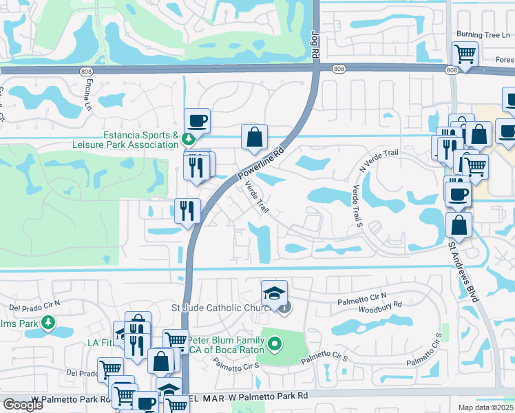 map of restaurants, bars, coffee shops, grocery stores, and more near 6775 Lago Vista Terrace in Boca Raton