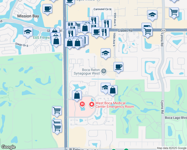 map of restaurants, bars, coffee shops, grocery stores, and more near 9821 Palma Vista Way in Boca Raton