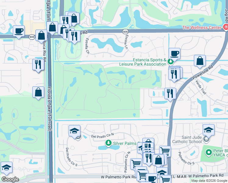 map of restaurants, bars, coffee shops, grocery stores, and more near 7453 Campo Florido in Boca Raton