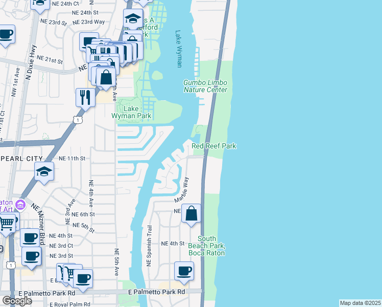map of restaurants, bars, coffee shops, grocery stores, and more near 1134 Marble Way in Boca Raton