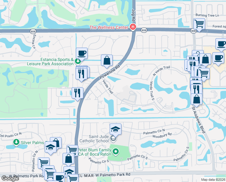 map of restaurants, bars, coffee shops, grocery stores, and more near 6706 Boca Pines Trail in Boca Raton