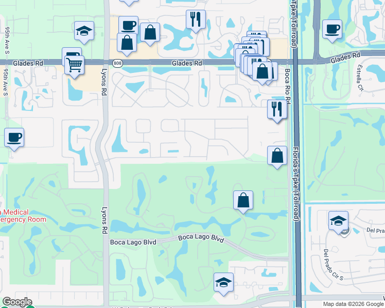 map of restaurants, bars, coffee shops, grocery stores, and more near 8599 Vía Giardino in Boca Raton