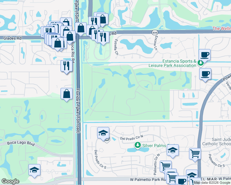 map of restaurants, bars, coffee shops, grocery stores, and more near 21237 Harrow Court in Boca Raton