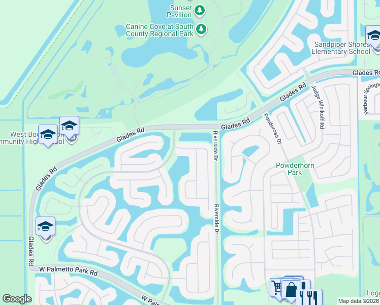 map of restaurants, bars, coffee shops, grocery stores, and more near 21151 Falls Ridge Way in Boca Raton