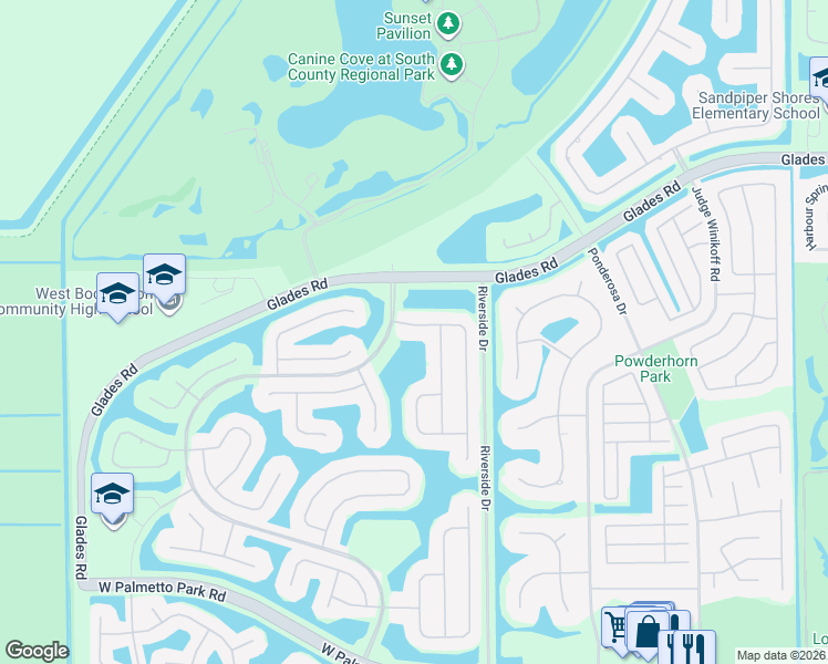 map of restaurants, bars, coffee shops, grocery stores, and more near 21151 Falls Ridge Way in Boca Raton