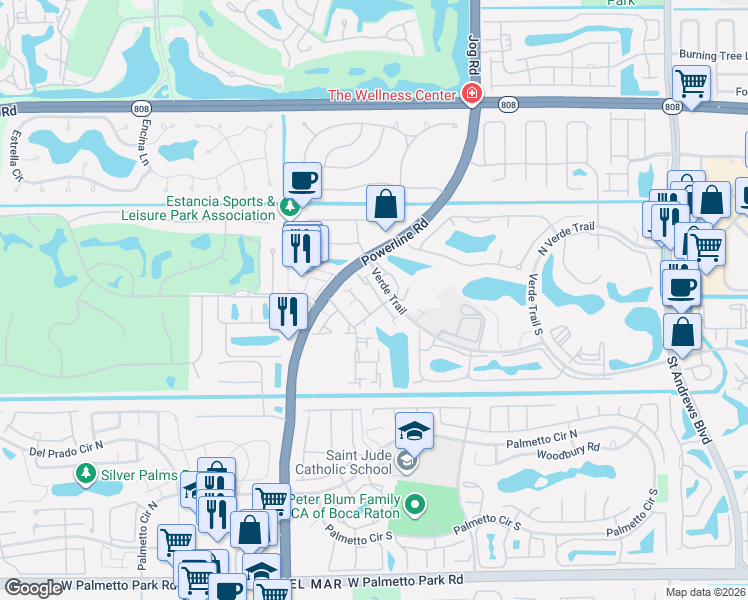 map of restaurants, bars, coffee shops, grocery stores, and more near 6775 Lago Vista Terrace in Boca Raton