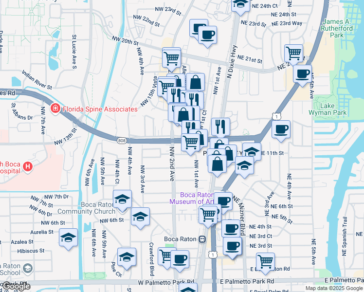 map of restaurants, bars, coffee shops, grocery stores, and more near in Boca Raton
