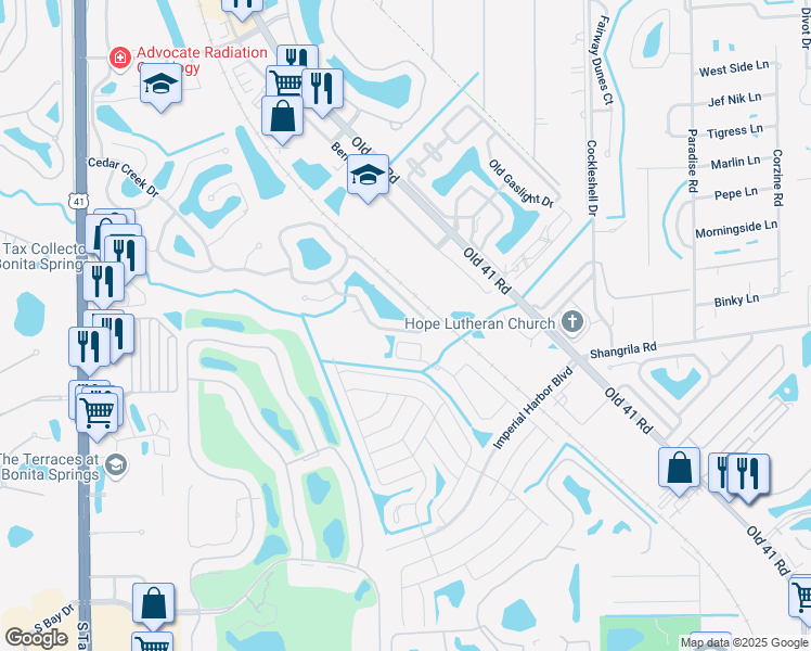 map of restaurants, bars, coffee shops, grocery stores, and more near 25873 Pebblecreek Drive in Bonita Springs