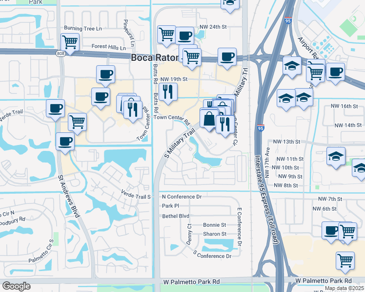 map of restaurants, bars, coffee shops, grocery stores, and more near 5359 Buckhead Circle in Boca Raton