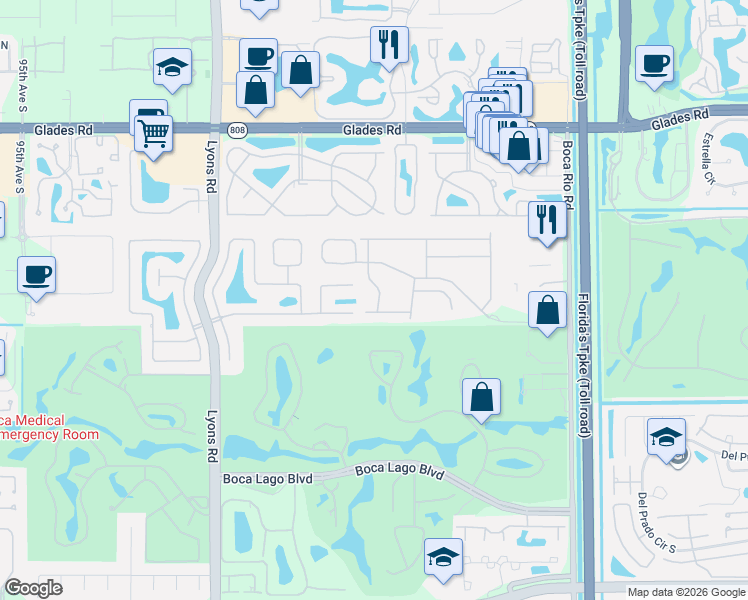 map of restaurants, bars, coffee shops, grocery stores, and more near 8599 Vía Giardino in Boca Raton