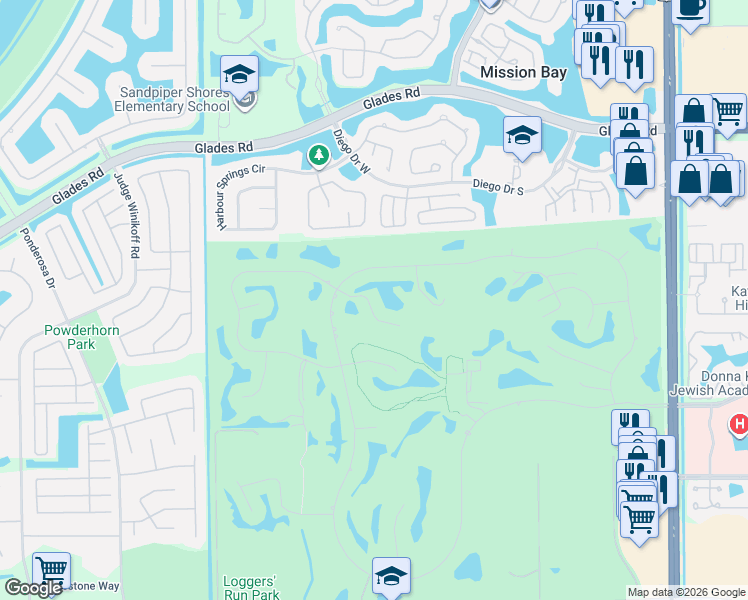 map of restaurants, bars, coffee shops, grocery stores, and more near 10789 White Aspen Lane in Boca Raton