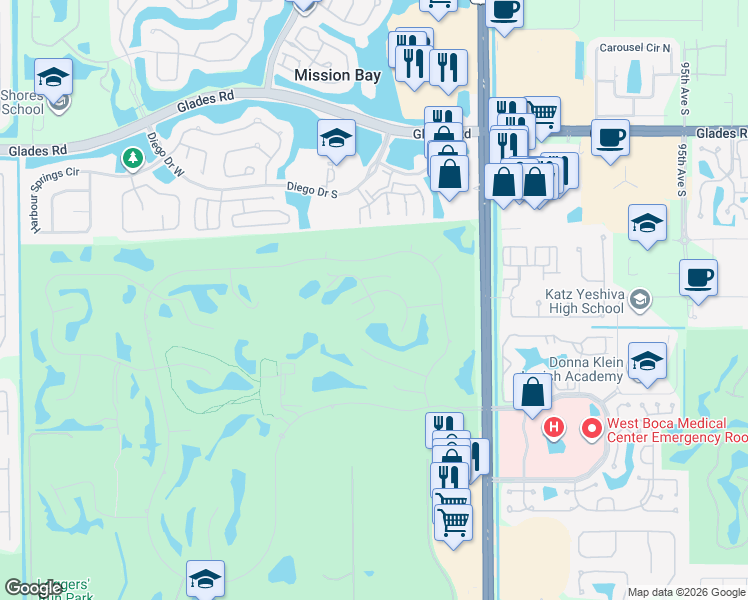map of restaurants, bars, coffee shops, grocery stores, and more near 10344 Sunset Bend Drive in Boca Raton