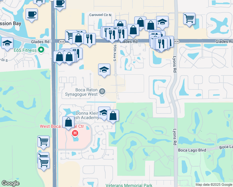 map of restaurants, bars, coffee shops, grocery stores, and more near Ruth and Baron Colem Boulevard in Boca Raton