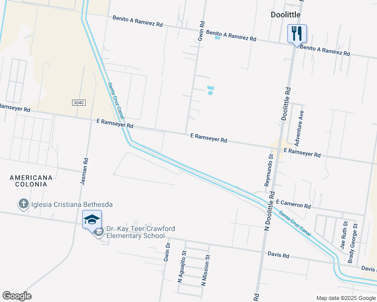 map of restaurants, bars, coffee shops, grocery stores, and more near 2408 East Ramseyer Road in Edinburg