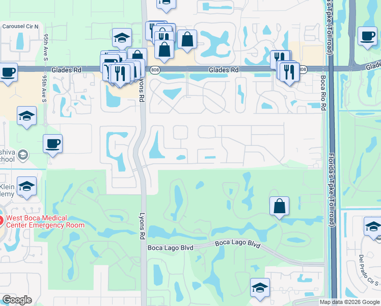 map of restaurants, bars, coffee shops, grocery stores, and more near 8737 Escondido Way East in Boca Raton