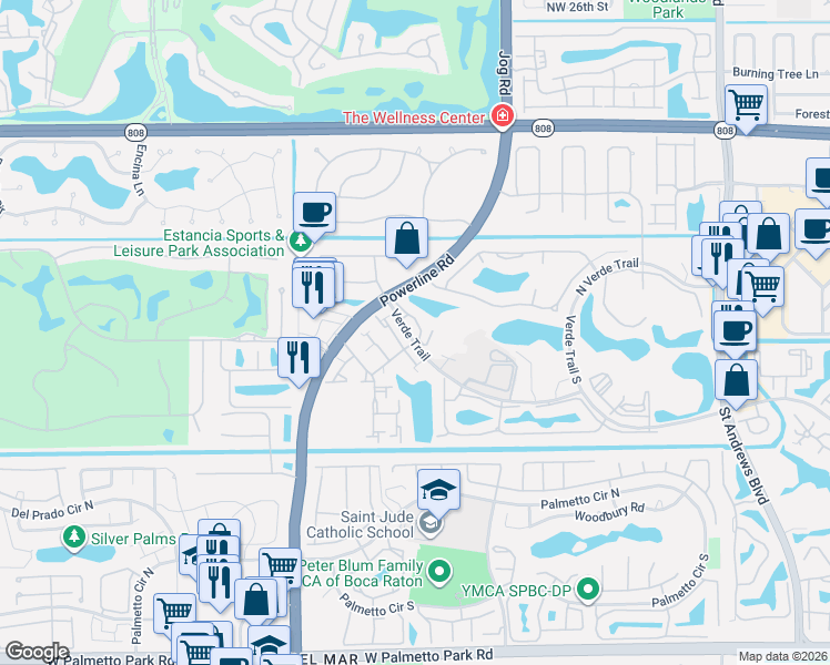 map of restaurants, bars, coffee shops, grocery stores, and more near 6775 Lago Vista Terrace in Boca Raton