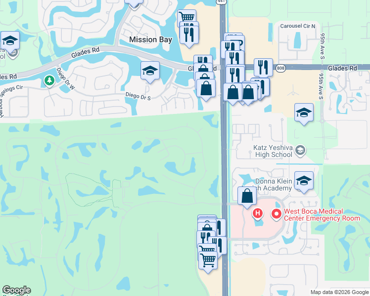 map of restaurants, bars, coffee shops, grocery stores, and more near 10231 Sunset Bend Drive in Boca Raton