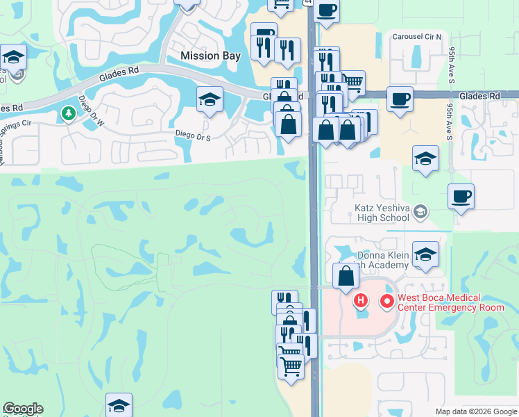 map of restaurants, bars, coffee shops, grocery stores, and more near 10231 Sunset Bend Drive in Boca Raton