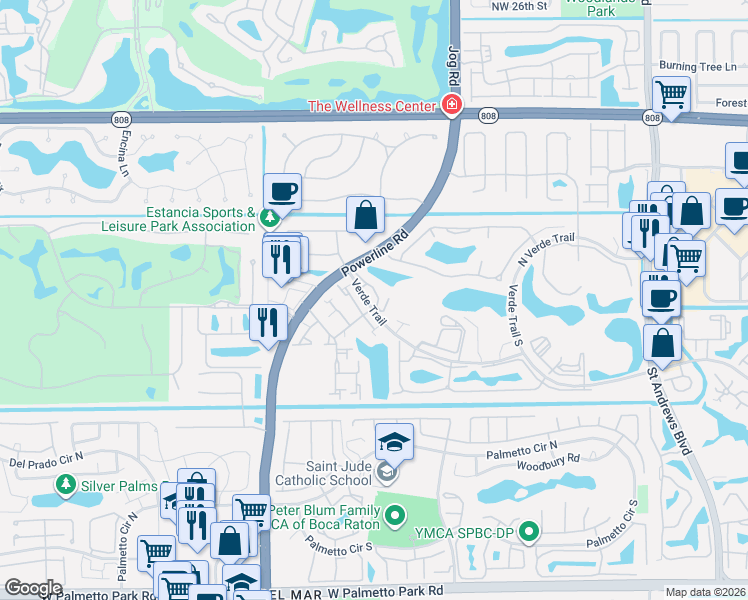 map of restaurants, bars, coffee shops, grocery stores, and more near 6775 Lago Vista Terrace in Boca Raton