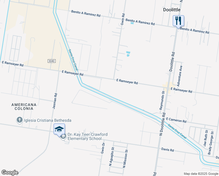 map of restaurants, bars, coffee shops, grocery stores, and more near 2408 East Ramseyer Road in Edinburg