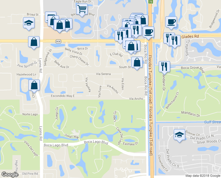 map of restaurants, bars, coffee shops, grocery stores, and more near 8469 Cypress Lane in Boca Raton