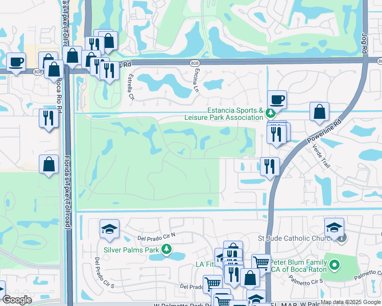 map of restaurants, bars, coffee shops, grocery stores, and more near 7383 Orangewood Lane in Boca Raton