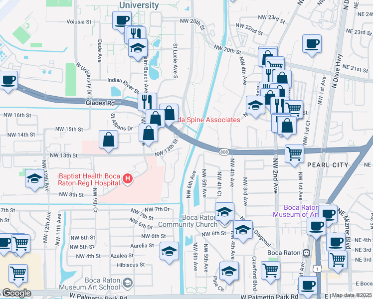 map of restaurants, bars, coffee shops, grocery stores, and more near in Boca Raton