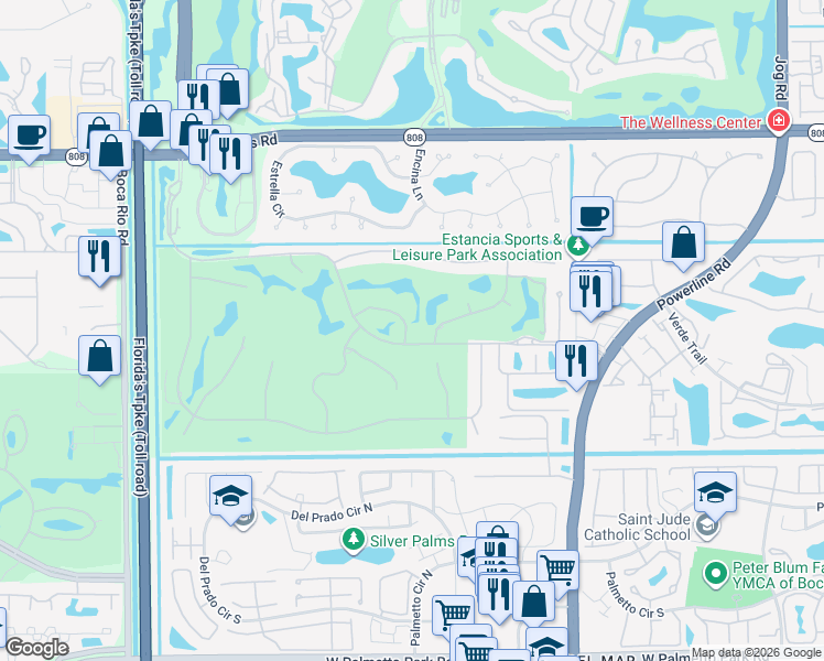 map of restaurants, bars, coffee shops, grocery stores, and more near 7383 Orangewood Lane in Boca Raton