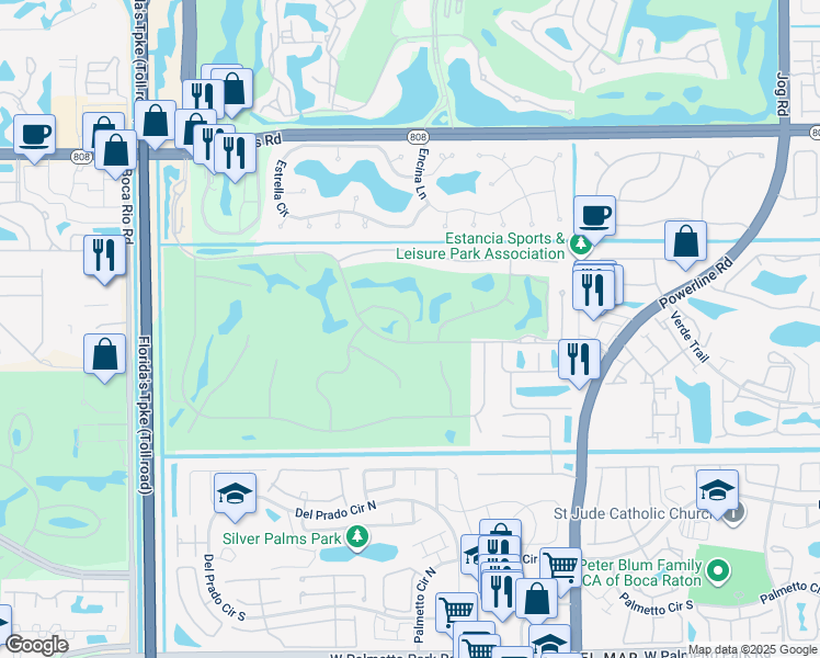 map of restaurants, bars, coffee shops, grocery stores, and more near 7383 Orangewood Lane in Boca Raton