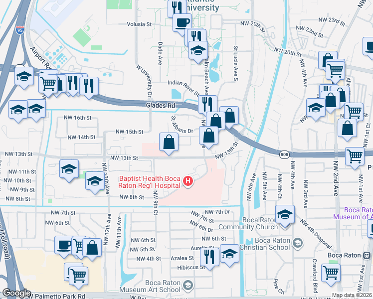 map of restaurants, bars, coffee shops, grocery stores, and more near 1400 Northwest 9th Avenue in Boca Raton