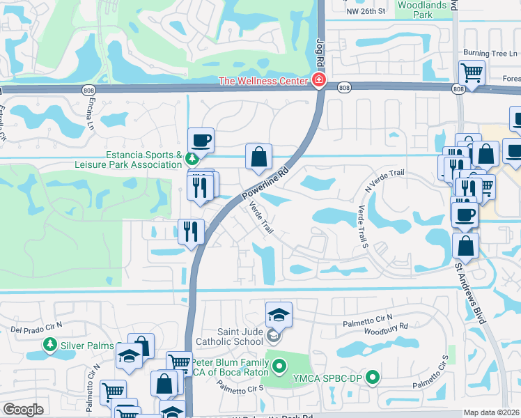 map of restaurants, bars, coffee shops, grocery stores, and more near 6751 Boca Pines Trail in Boca Raton