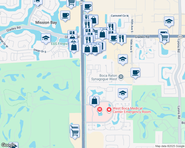 map of restaurants, bars, coffee shops, grocery stores, and more near 9896 Grand Verde Way in Boca Raton