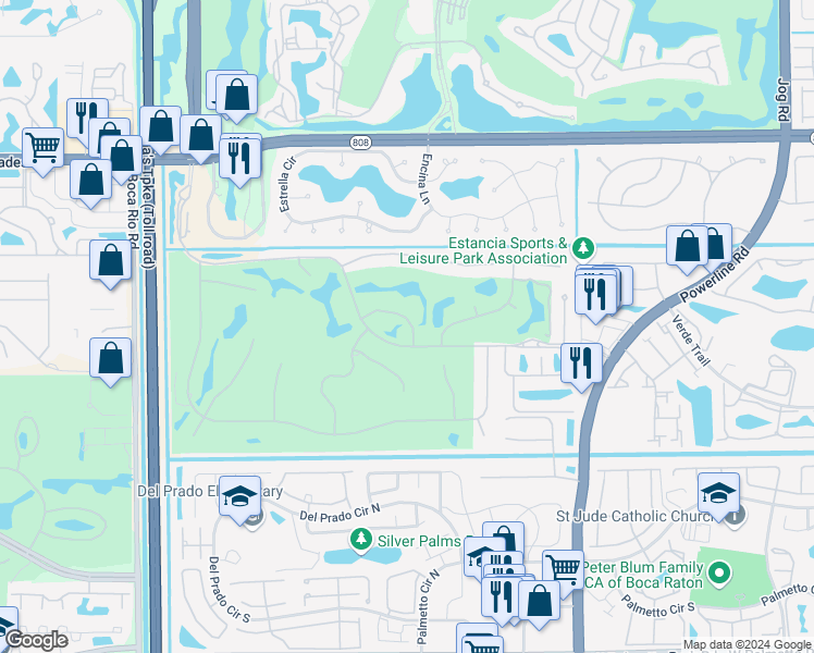 map of restaurants, bars, coffee shops, grocery stores, and more near 7383 Orangewood Lane in Boca Raton