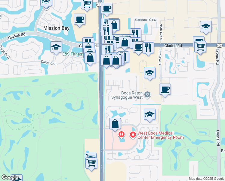 map of restaurants, bars, coffee shops, grocery stores, and more near 205 Grand Verde Way in Boca Raton