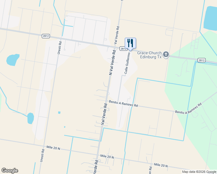 map of restaurants, bars, coffee shops, grocery stores, and more near 23686 North Val Verde Road in Edinburg
