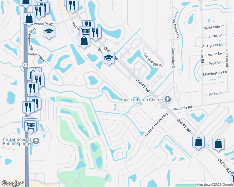 map of restaurants, bars, coffee shops, grocery stores, and more near 25913 Pebblecreek Drive in Bonita Springs