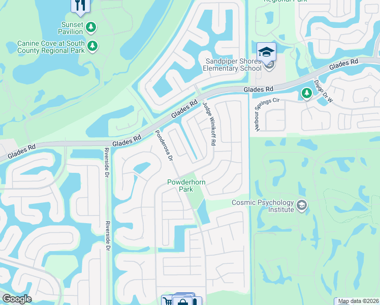 map of restaurants, bars, coffee shops, grocery stores, and more near 21059 Rustlewood Avenue in Boca Raton