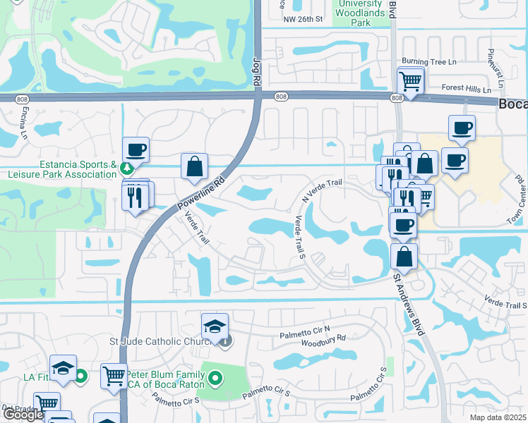 map of restaurants, bars, coffee shops, grocery stores, and more near 6478 Sweet Maple Lane in Boca Raton