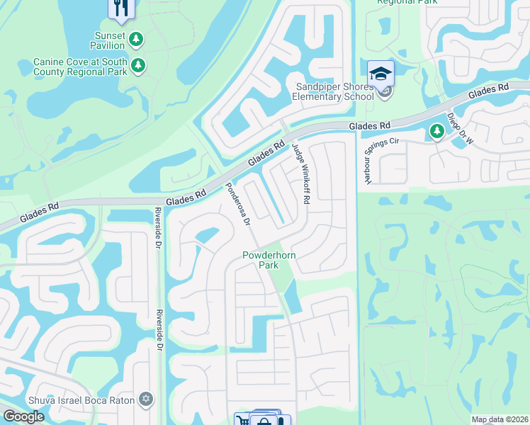 map of restaurants, bars, coffee shops, grocery stores, and more near 21059 Rustlewood Avenue in Boca Raton