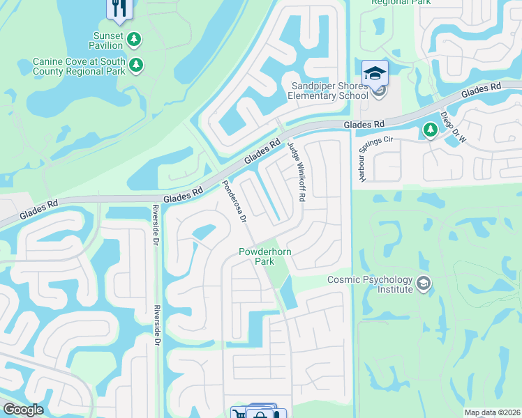 map of restaurants, bars, coffee shops, grocery stores, and more near 21059 Rustlewood Avenue in Boca Raton