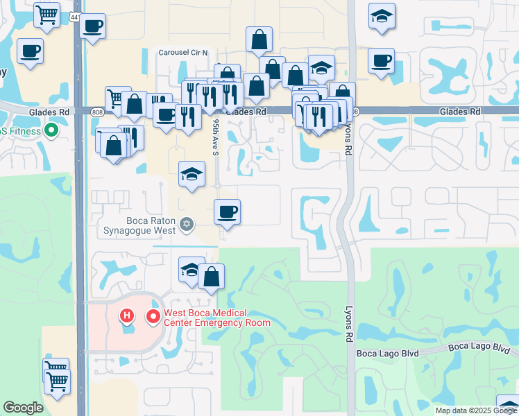 map of restaurants, bars, coffee shops, grocery stores, and more near Ruth and Baron Colem Blvd in Boca Raton