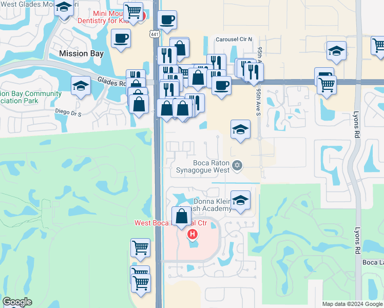 map of restaurants, bars, coffee shops, grocery stores, and more near 807 Grand Verde Way in Boca Raton