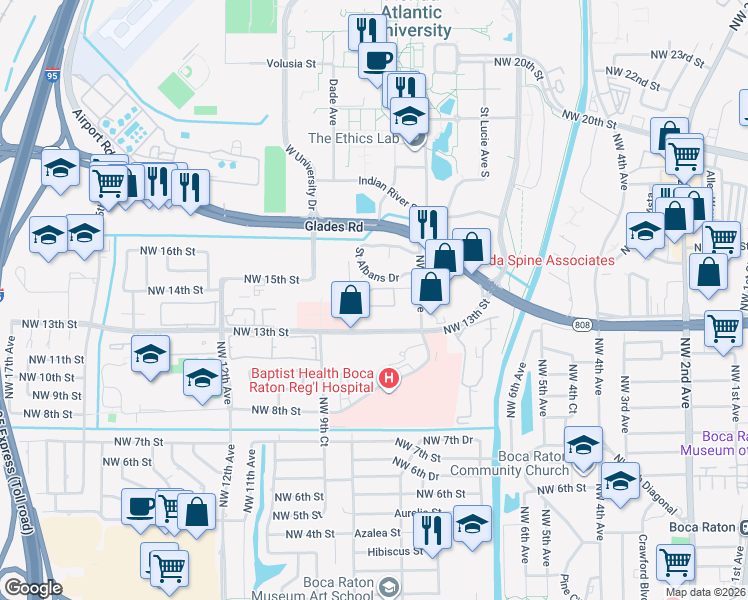 map of restaurants, bars, coffee shops, grocery stores, and more near 1400 Northwest 9th Avenue in Boca Raton
