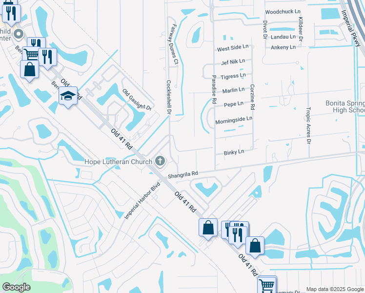 map of restaurants, bars, coffee shops, grocery stores, and more near 25804 Cockleshell Drive in Bonita Springs