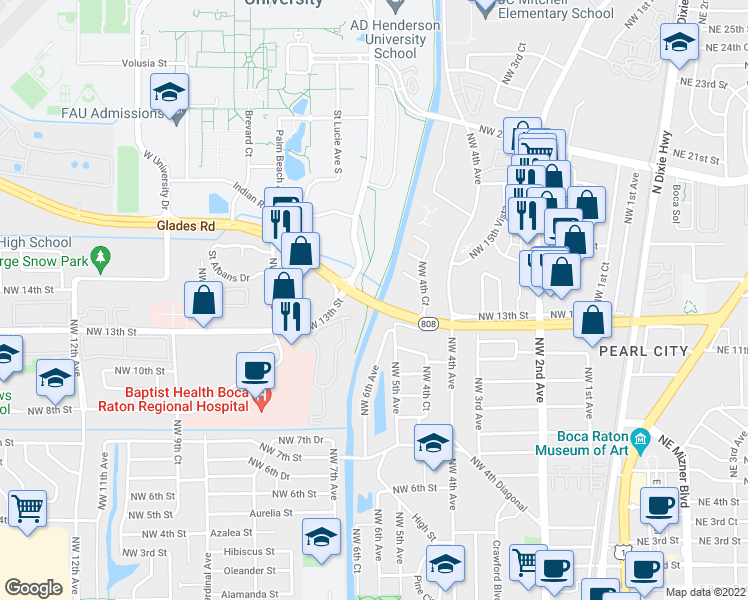 map of restaurants, bars, coffee shops, grocery stores, and more near EL Rio Trail in Boca Raton