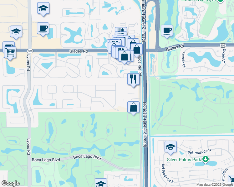 map of restaurants, bars, coffee shops, grocery stores, and more near 21127 Vía Eden in Boca Raton